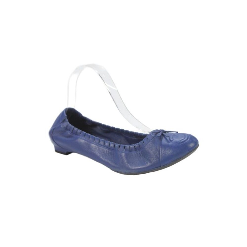 Chanel Womens Leather Bow Tie Ballet Flats Dark Blue Size 9.5